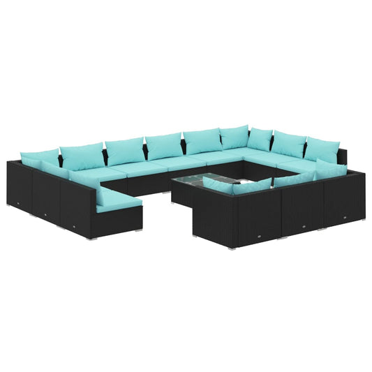 Garden Lounge Set Black, Water Blue