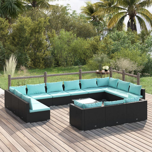Garden Lounge Set Black, Water Blue