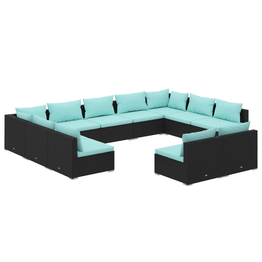 Garden Lounge Set Black, Water blue