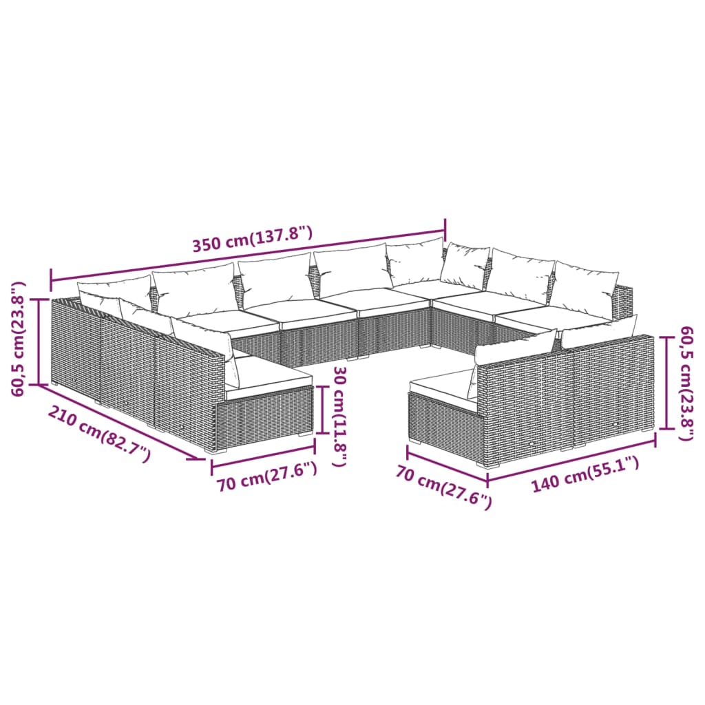 Garden Lounge Set Black, Water blue