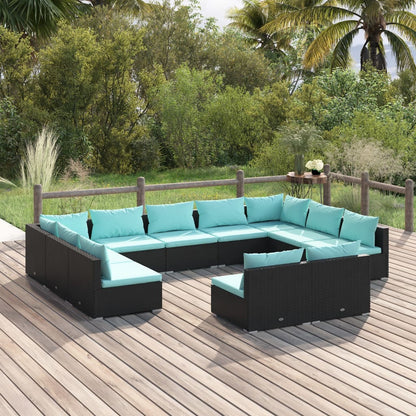 Garden Lounge Set Black, Water blue