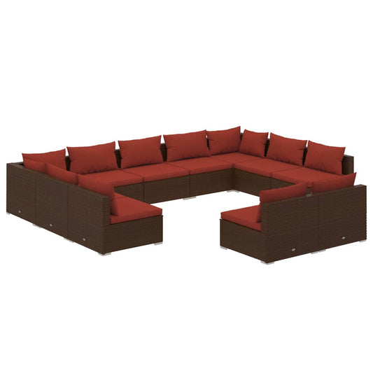 11 Piece Patio Lounge Set with Cushions Brown Poly Rattan