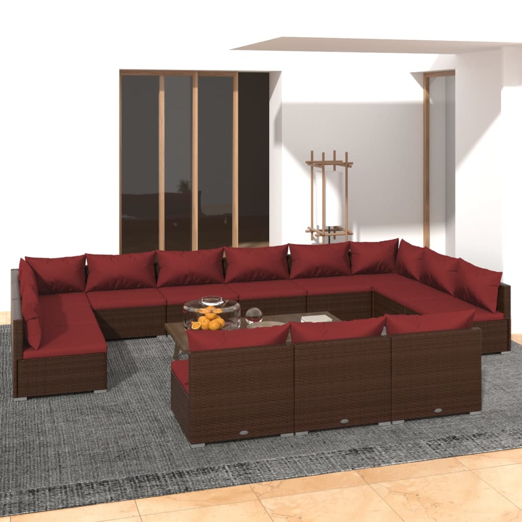 Garden Lounge Set Brown PE rattan, powder-coated steel Large
