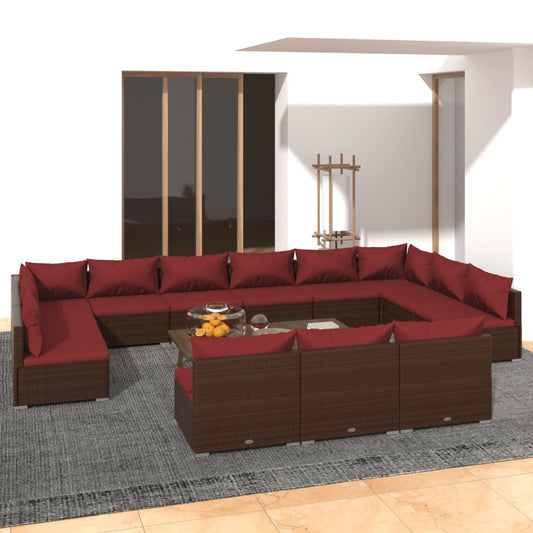 Garden Lounge Set Brown PE rattan, powder-coated steel Large