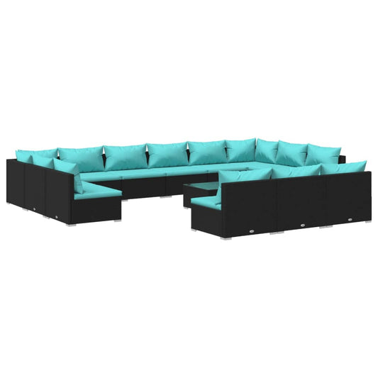 Garden Lounge Set Black, Water blue