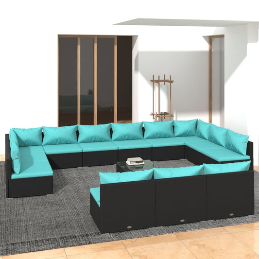 Garden Lounge Set Black, Water blue