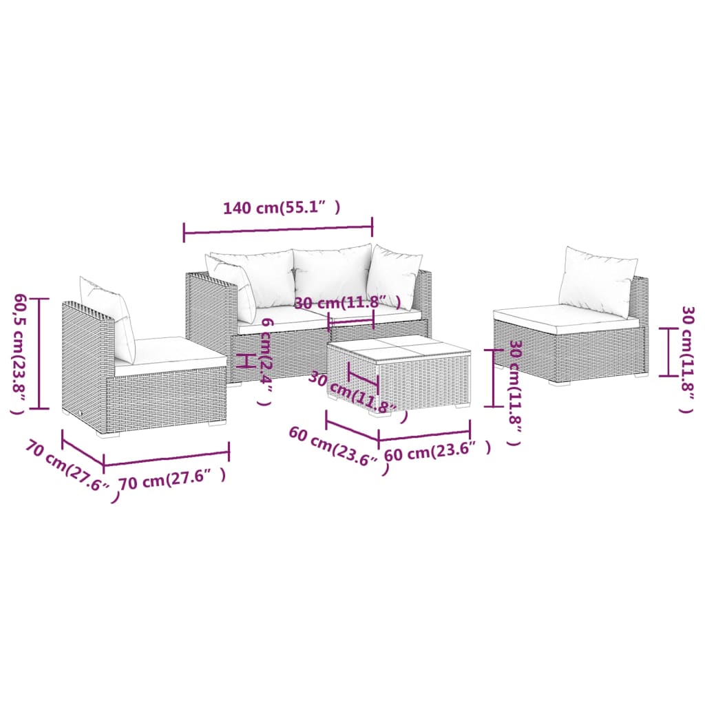 Garden Lounge Set Black PE Rattan Modular Garden Lounge Set