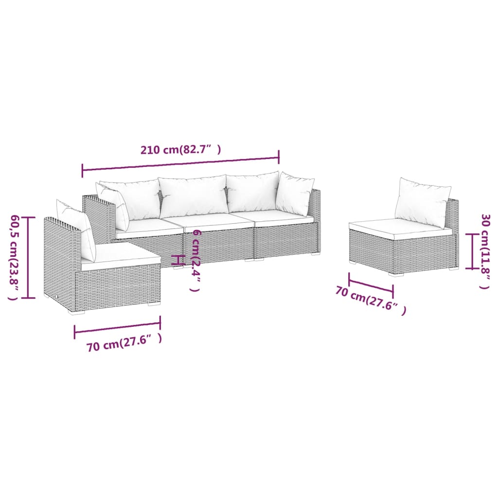 Garden Lounge Set Brown PE rattan, powder-coated steel, plastic