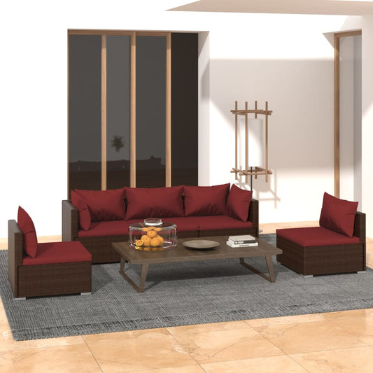 Garden Lounge Set Brown PE rattan, powder-coated steel, plastic