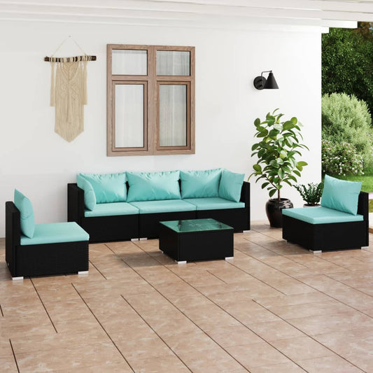 Garden Lounge Set Black, Water Blue
