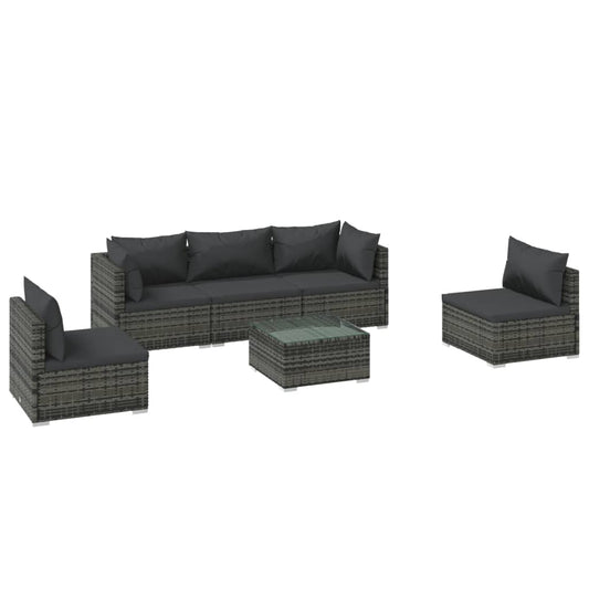 Garden Lounge Set Grey PE rattan 6-Piece Set Modular
