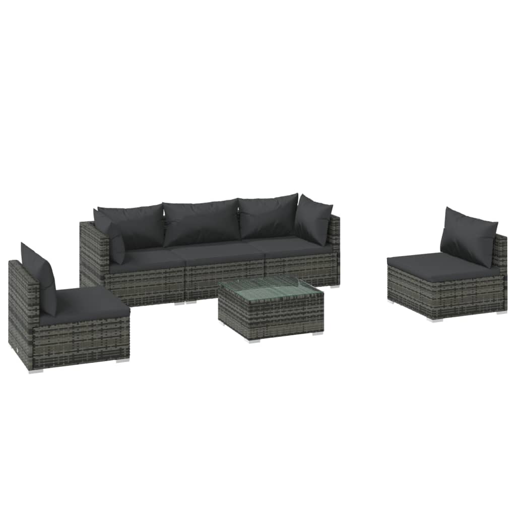 Garden Lounge Set Grey PE rattan 6-Piece Set Modular