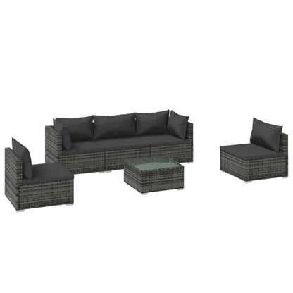 Garden Lounge Set Grey PE rattan 6-Piece Set Modular
