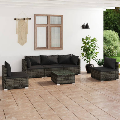 Garden Lounge Set Grey PE rattan 6-Piece Set Modular