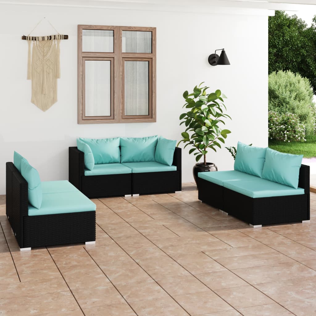 Garden Lounge Set Black PE rattan, powder-coated steel, plastic