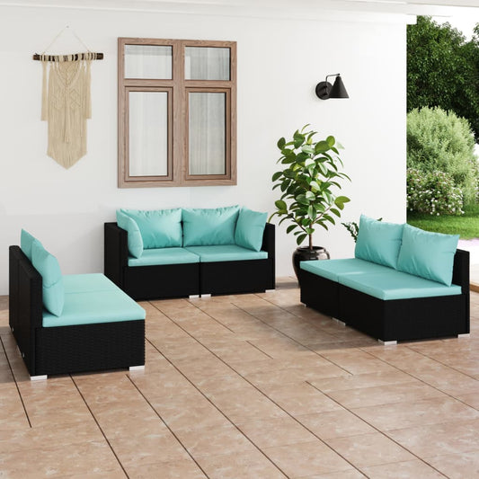Garden Lounge Set Black PE rattan, powder-coated steel, plastic