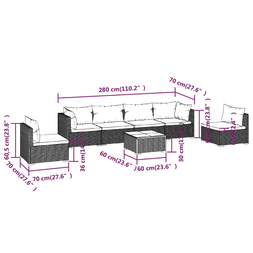 Garden Lounge Set Black PE rattan Large Modular
