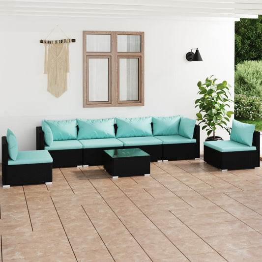 Garden Lounge Set Black PE rattan Large Modular