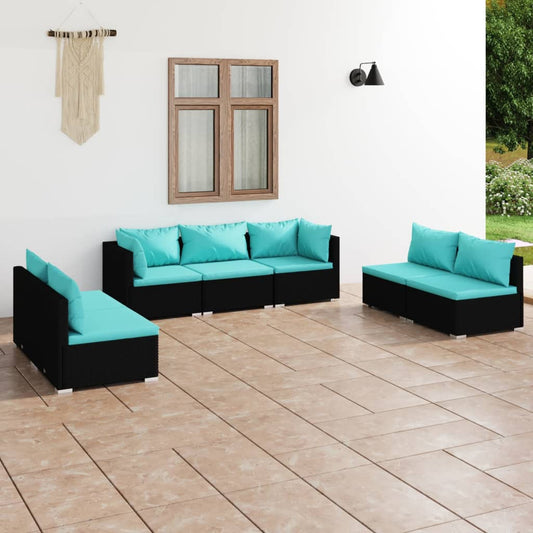 Garden Lounge Set Black PE Rattan Medium Modular