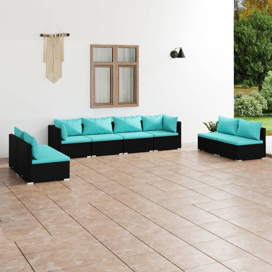 Garden Lounge Set Black PE rattan, powder-coated steel, plastic