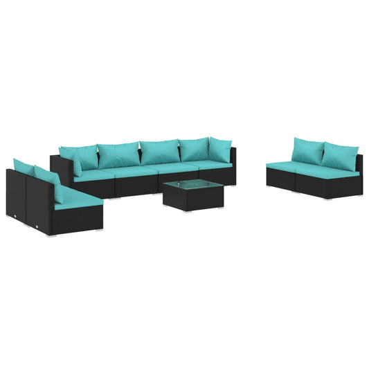 Garden Lounge Set Black, Water Blue