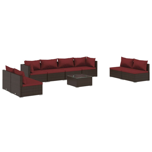Garden Lounge Set Brown and Cinnamon Red PE rattan Large Modular