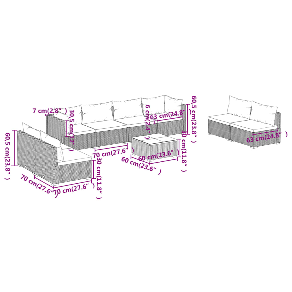 Garden Lounge Set Brown and Cinnamon Red PE rattan Large Modular