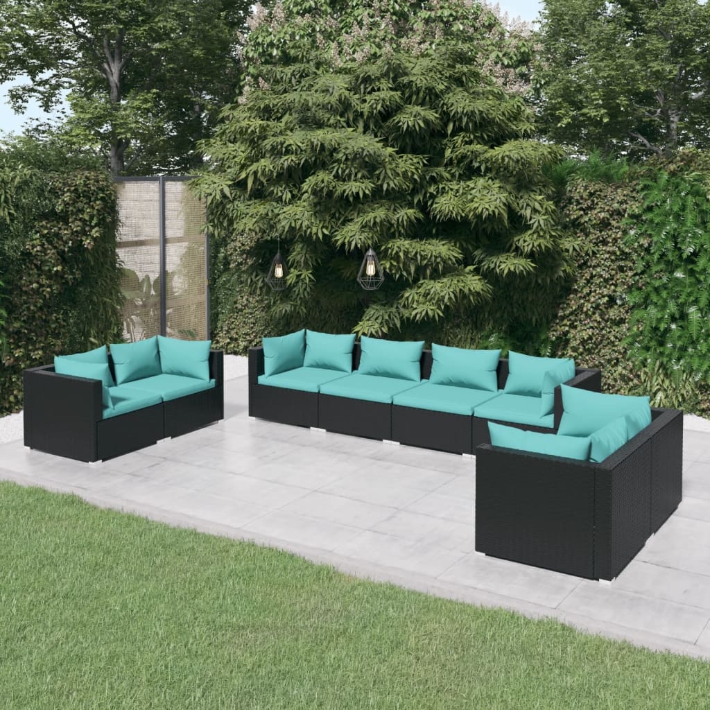 Garden Lounge Set Black and Water Blue