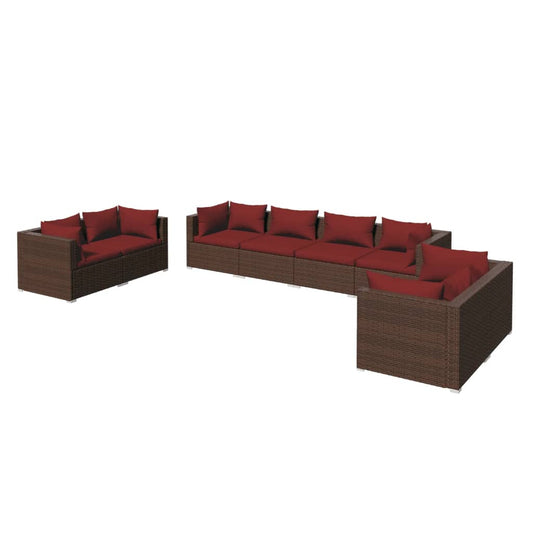 Garden Lounge Set Brown PE rattan, powder-coated steel, plastic