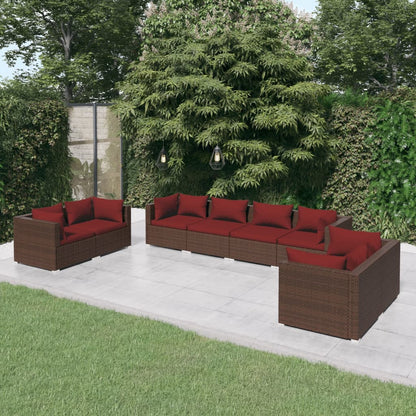 Garden Lounge Set Brown PE rattan, powder-coated steel, plastic