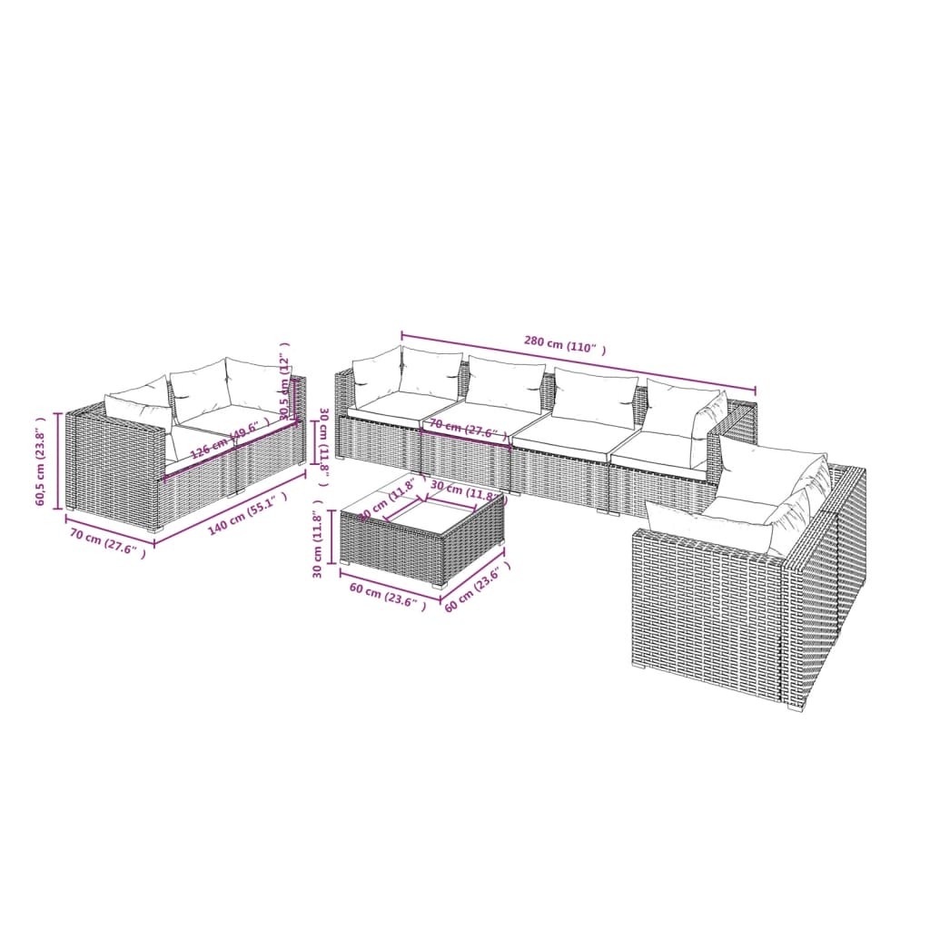 Garden Lounge Set Brown