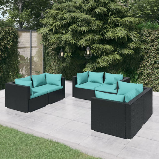 Garden Lounge Set Black PE rattan Large Modular