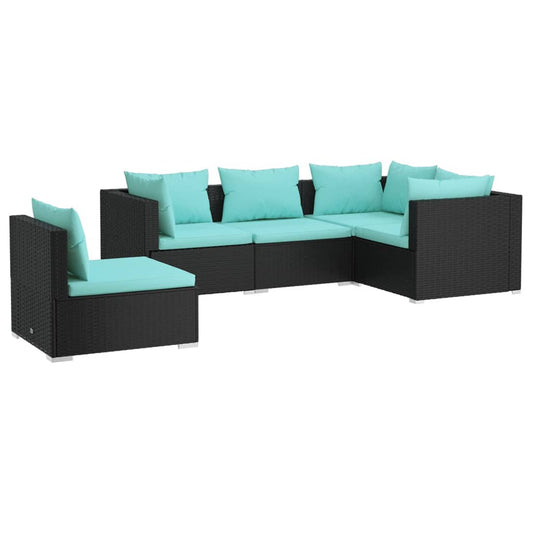 Garden Lounge Set Black; Water Blue