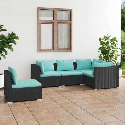 Garden Lounge Set Black; Water Blue