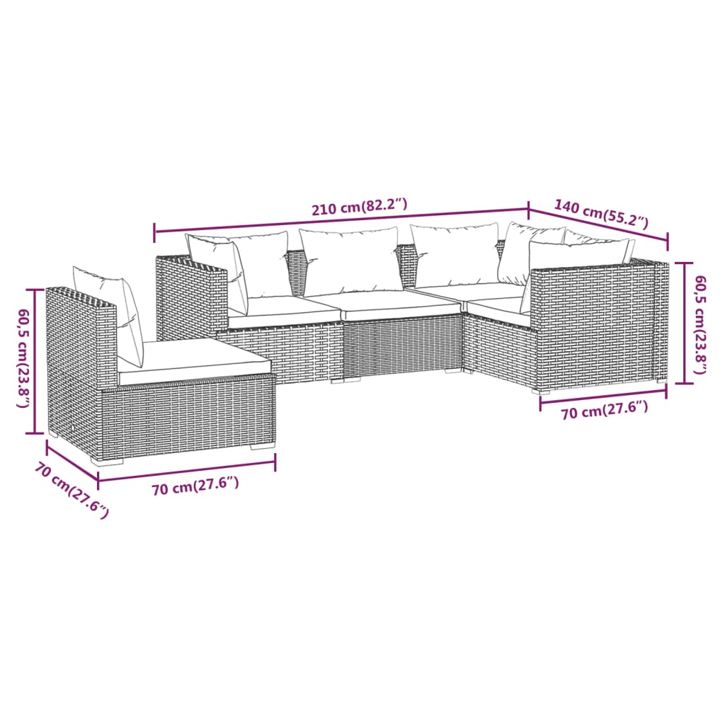 Garden Lounge Set Brown PE Rattan, Powder-Coated Steel, Plastic