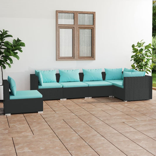 Garden Lounge Set Black PE rattan, powder-coated steel, plastic