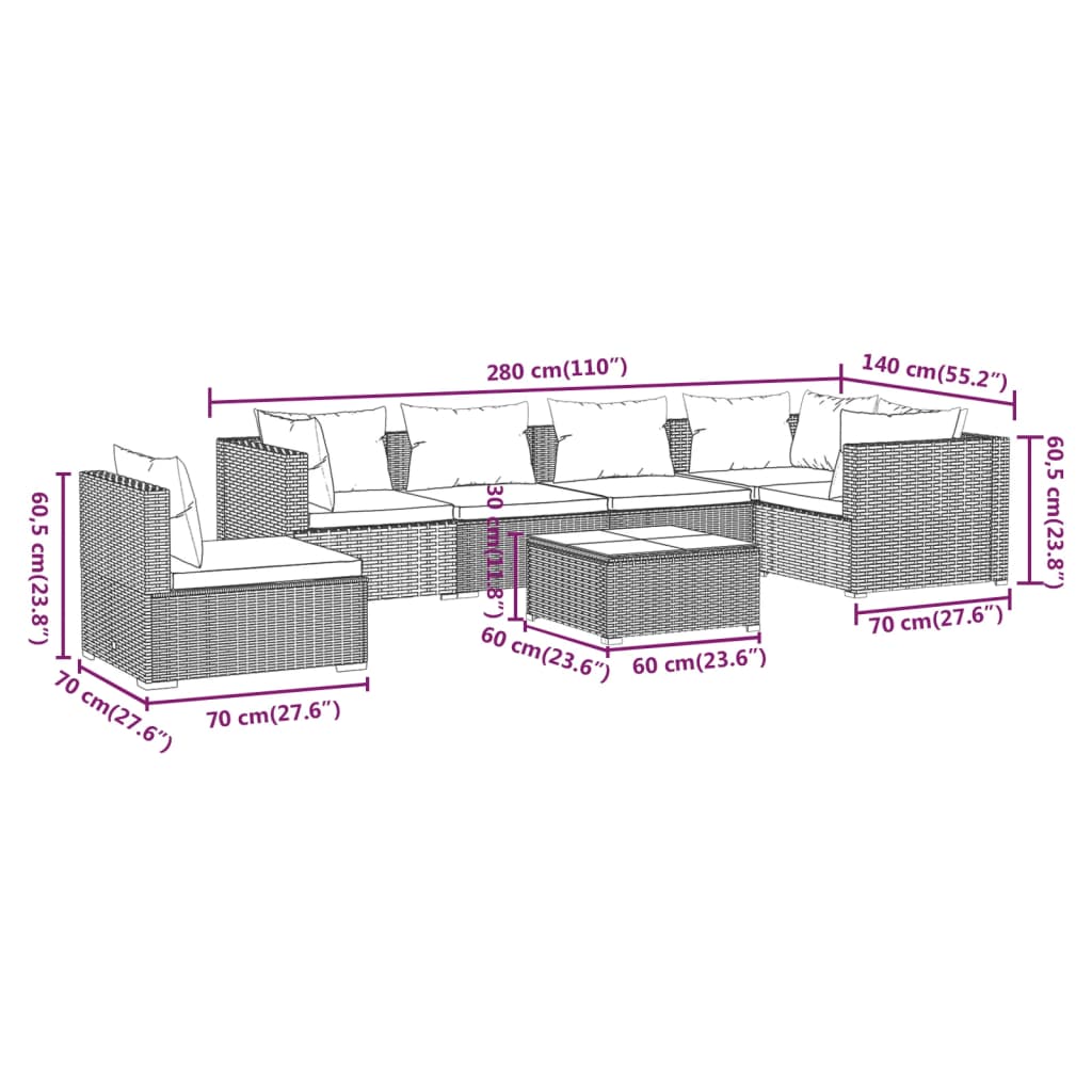 Garden Lounge Set Grey PE rattan Large Modular