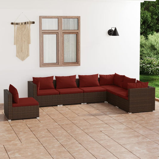 Garden Lounge Set Brown PE rattan, powder-coated steel, plastic