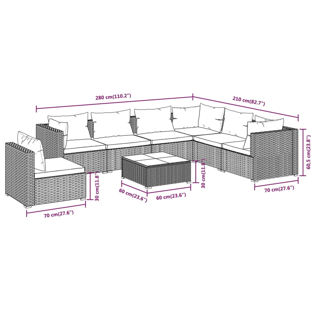 Garden Lounge Set Brown PE rattan Large Modular