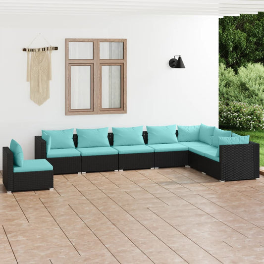 Garden Lounge Set Black, Water Blue