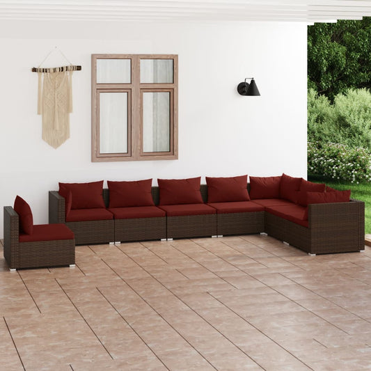 Garden Lounge Set Brown PE rattan, powder-coated steel, fabric