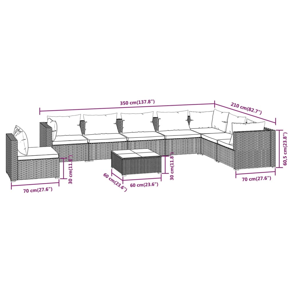 Garden Lounge Set Gray PE rattan Large Modular