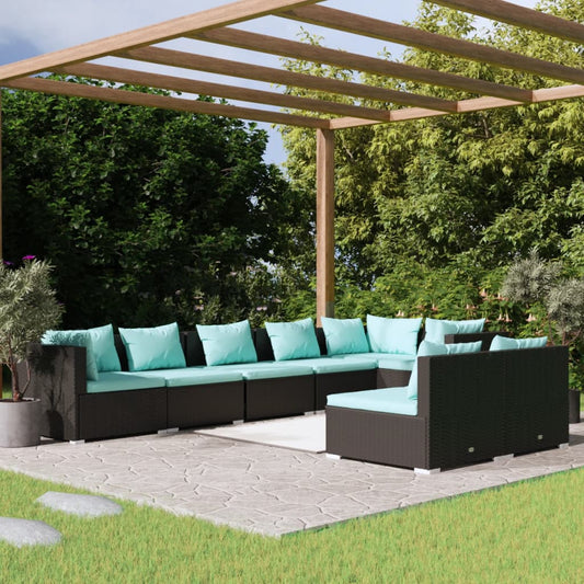 Garden Lounge Set Black PE Rattan Large Modular