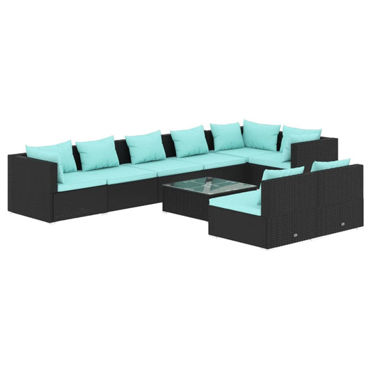 Garden Lounge Set Black, Water Blue