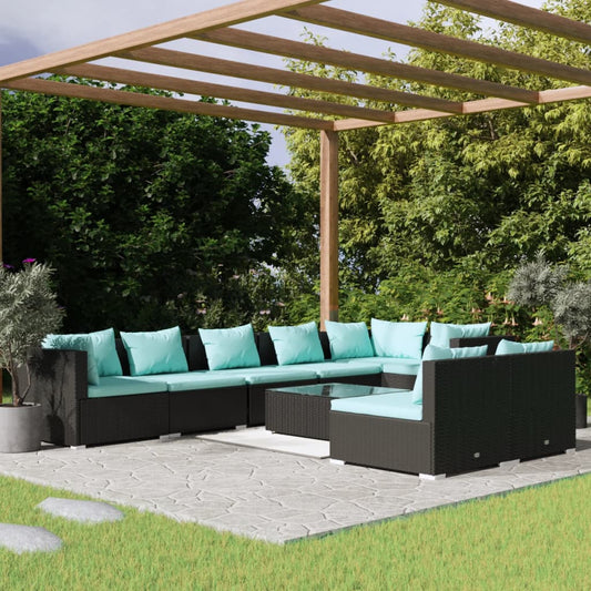 Garden Lounge Set Black, Water Blue