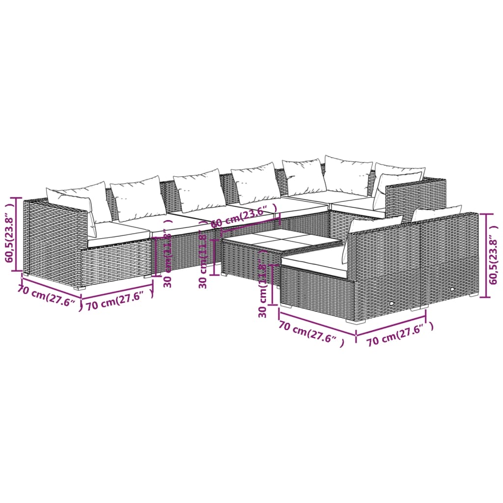 Garden Lounge Set Brown with Cinnamon Red Cushions