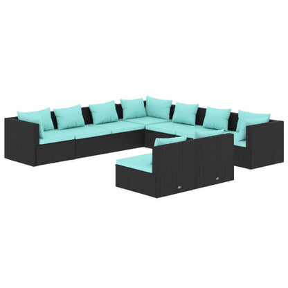 Garden Lounge Set Black PE Rattan, Powder-Coated Steel, Plastic
