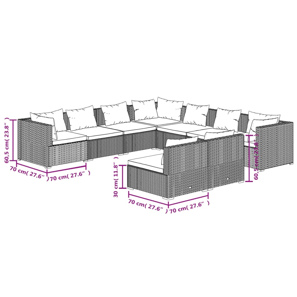 Garden Lounge Set Black PE Rattan, Powder-Coated Steel, Plastic