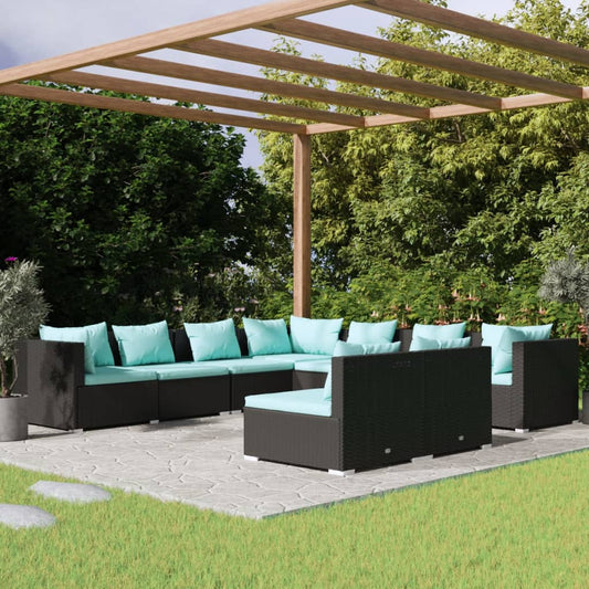 Garden Lounge Set Black PE Rattan, Powder-Coated Steel, Plastic