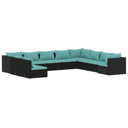 Garden Lounge Set Black PE rattan, powder-coated steel, plastic